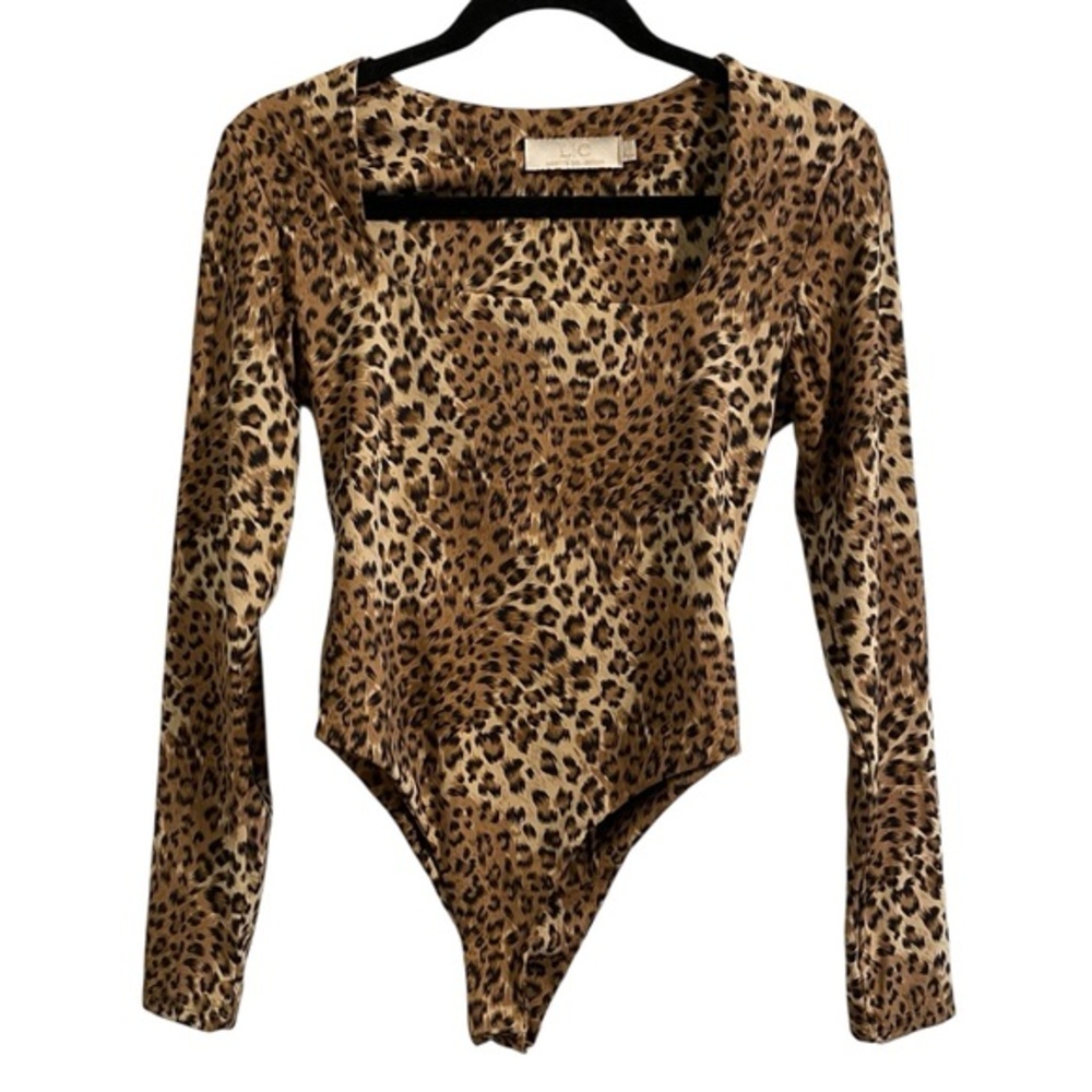 LIZETTE COLLECTION Leopard Print Long Sleeve Square Necklace Bodysuit Size XL